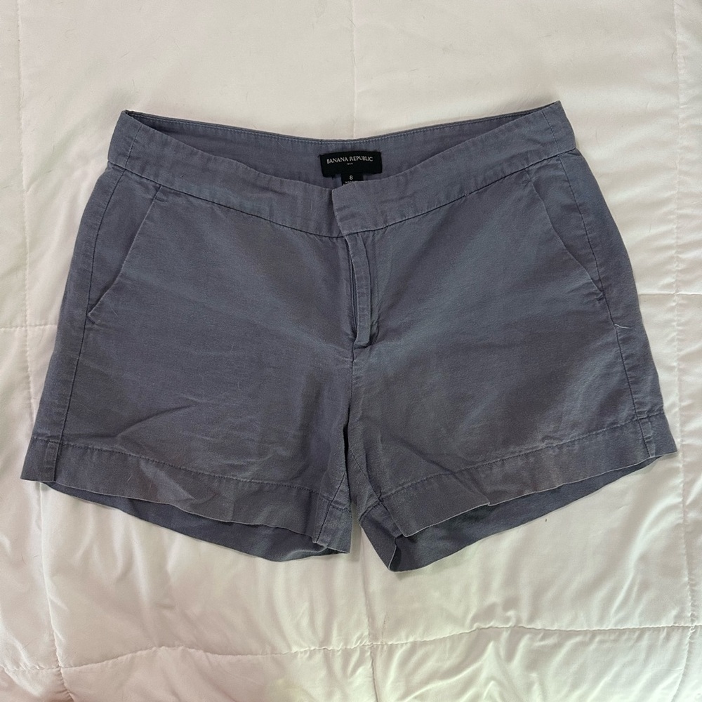 Banana Republic Womens Blue Gray Linen Blend Shorts Size 8 Casual Summer Midrise